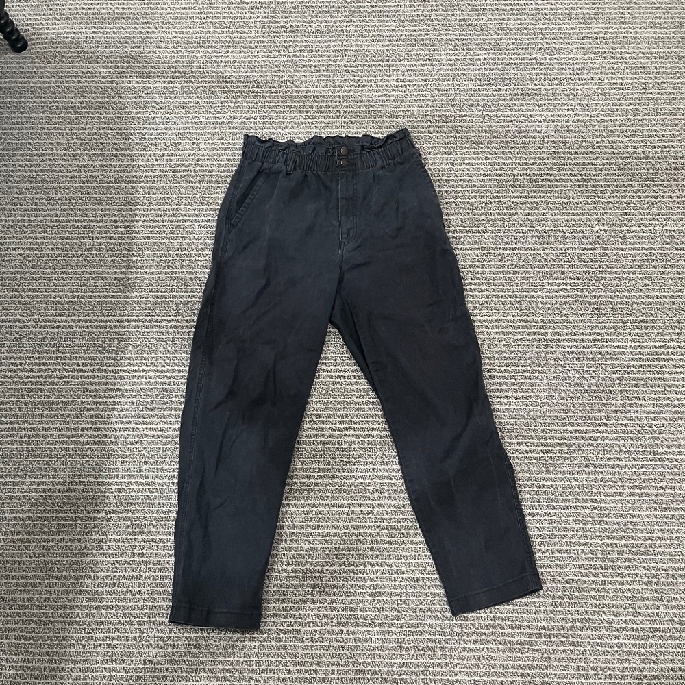 High waisted Black paper bag waisted baggy jean